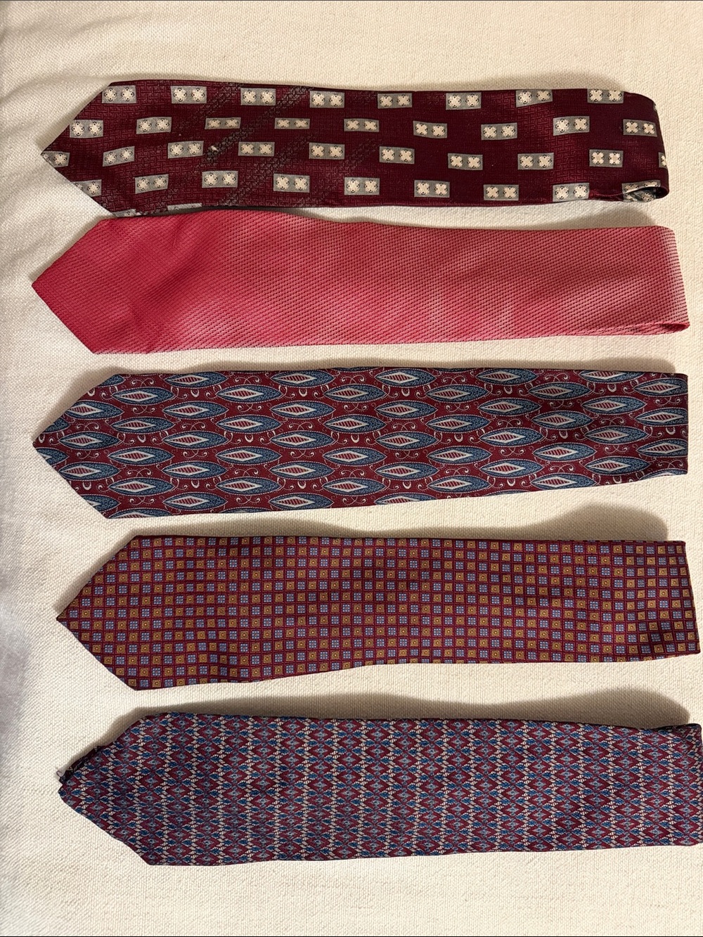 Hickey Freeman Five Red & Burgundy Patterned Men's Neckties